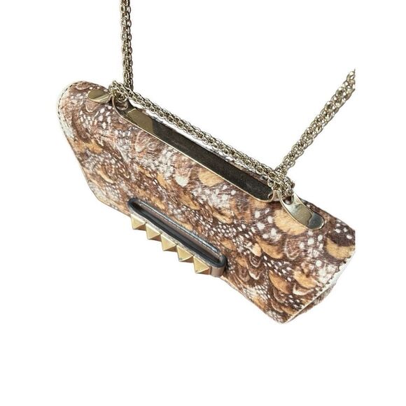VTG VALENTINO GARAVANI  Calf Hair Feather Rockstud Crossbody Shoulder Clutch - Picture 11 of 16